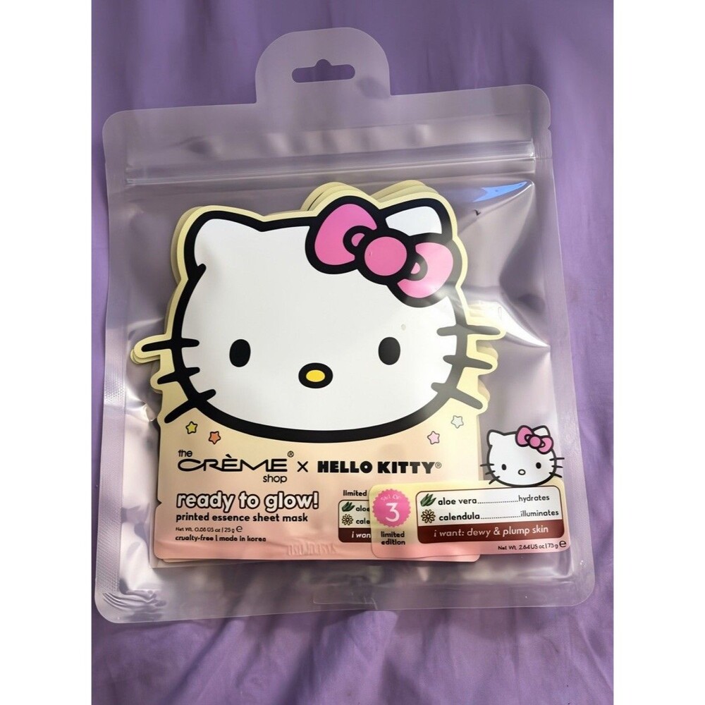 3 PACK Hello Kitty Ready To Glow! Printed Essence Beauty Sheet Mask New Sealed